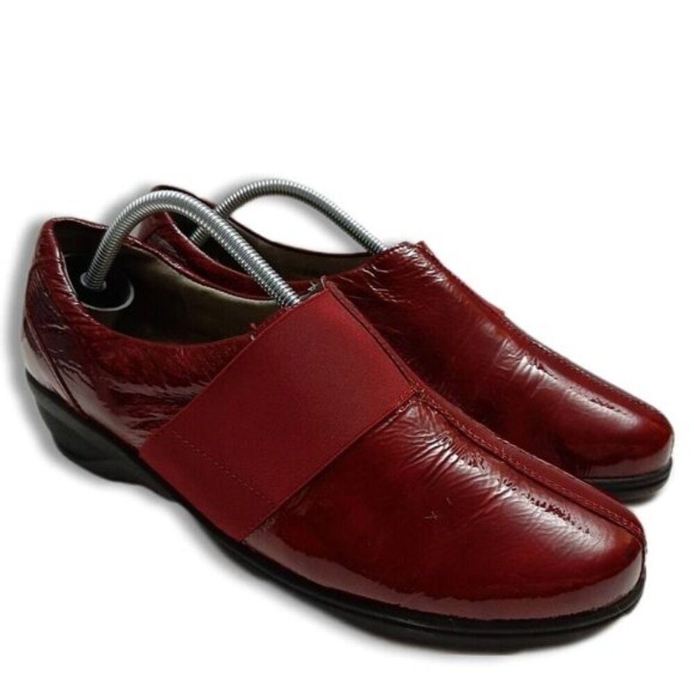 WALDLAUFER Low Wedge Loafers Red Patent Leather Shoes Sz US 10